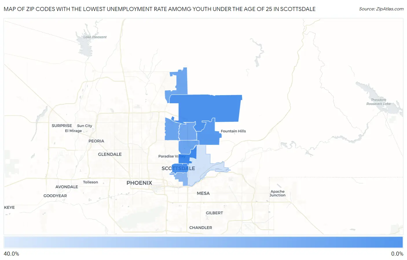 Zip Codes with the Lowest Unemployment Rate Amomg Youth Under the Age of 25 in Scottsdale Map