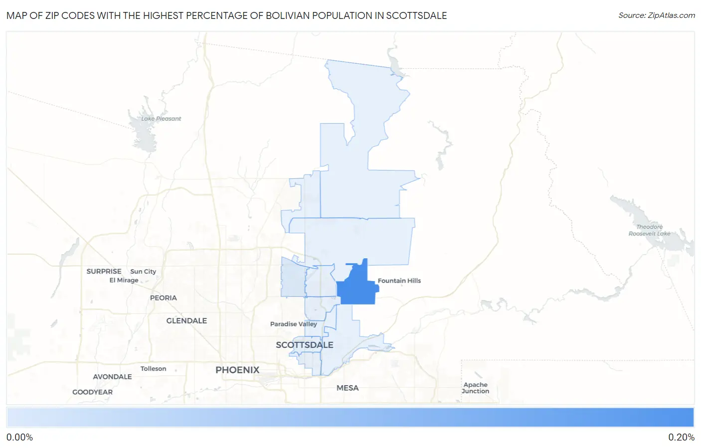 Zip Codes with the Highest Percentage of Bolivian Population in Scottsdale Map