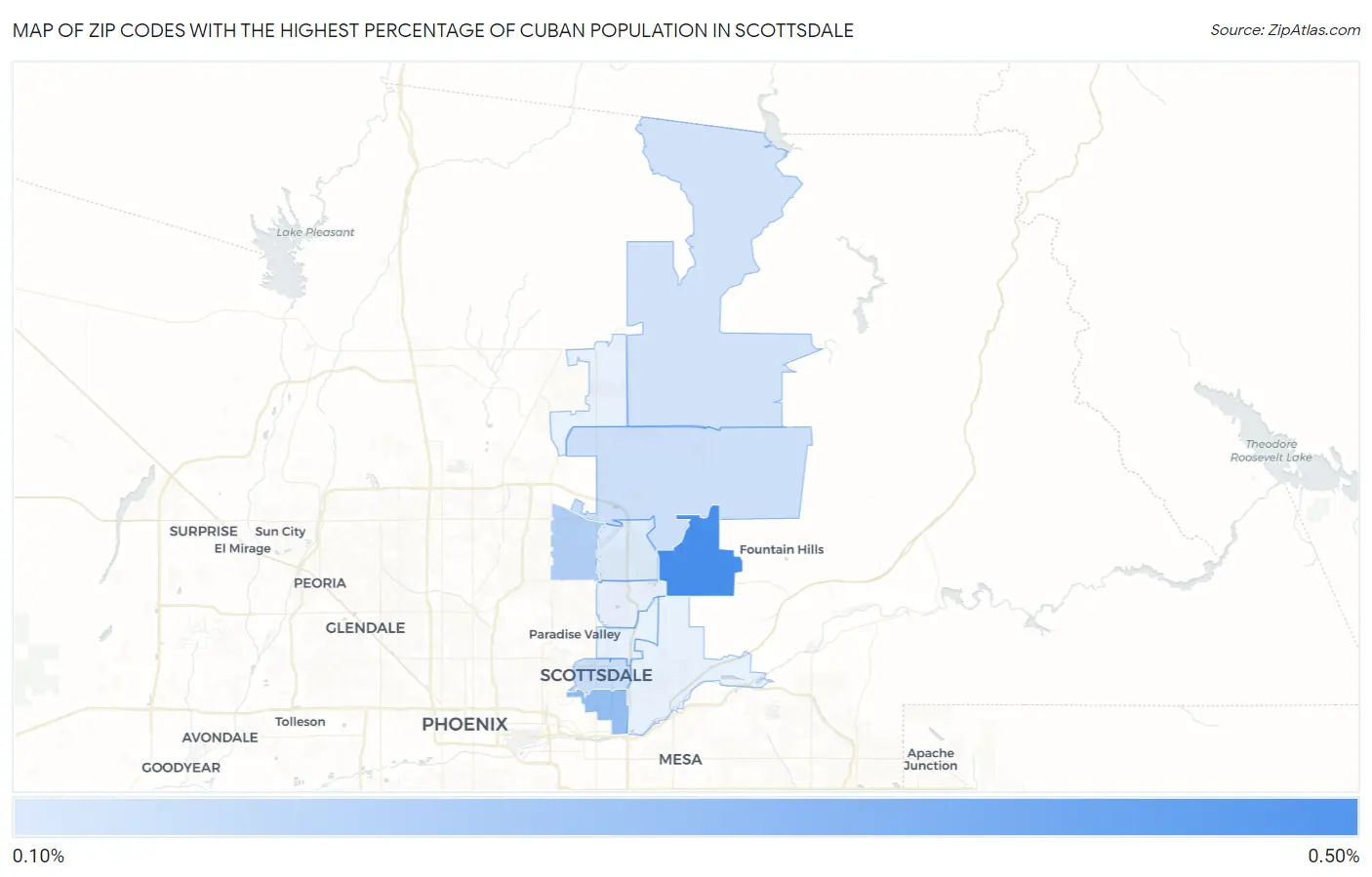 Zip Codes with the Highest Percentage of Cuban Population in Scottsdale Map