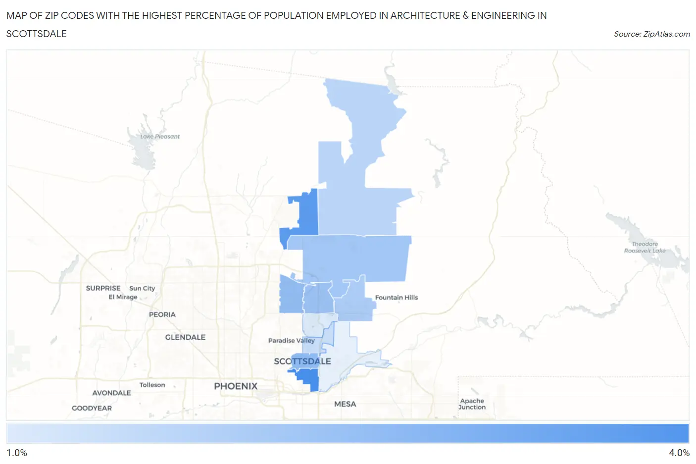 Zip Codes with the Highest Percentage of Population Employed in Architecture & Engineering in Scottsdale Map
