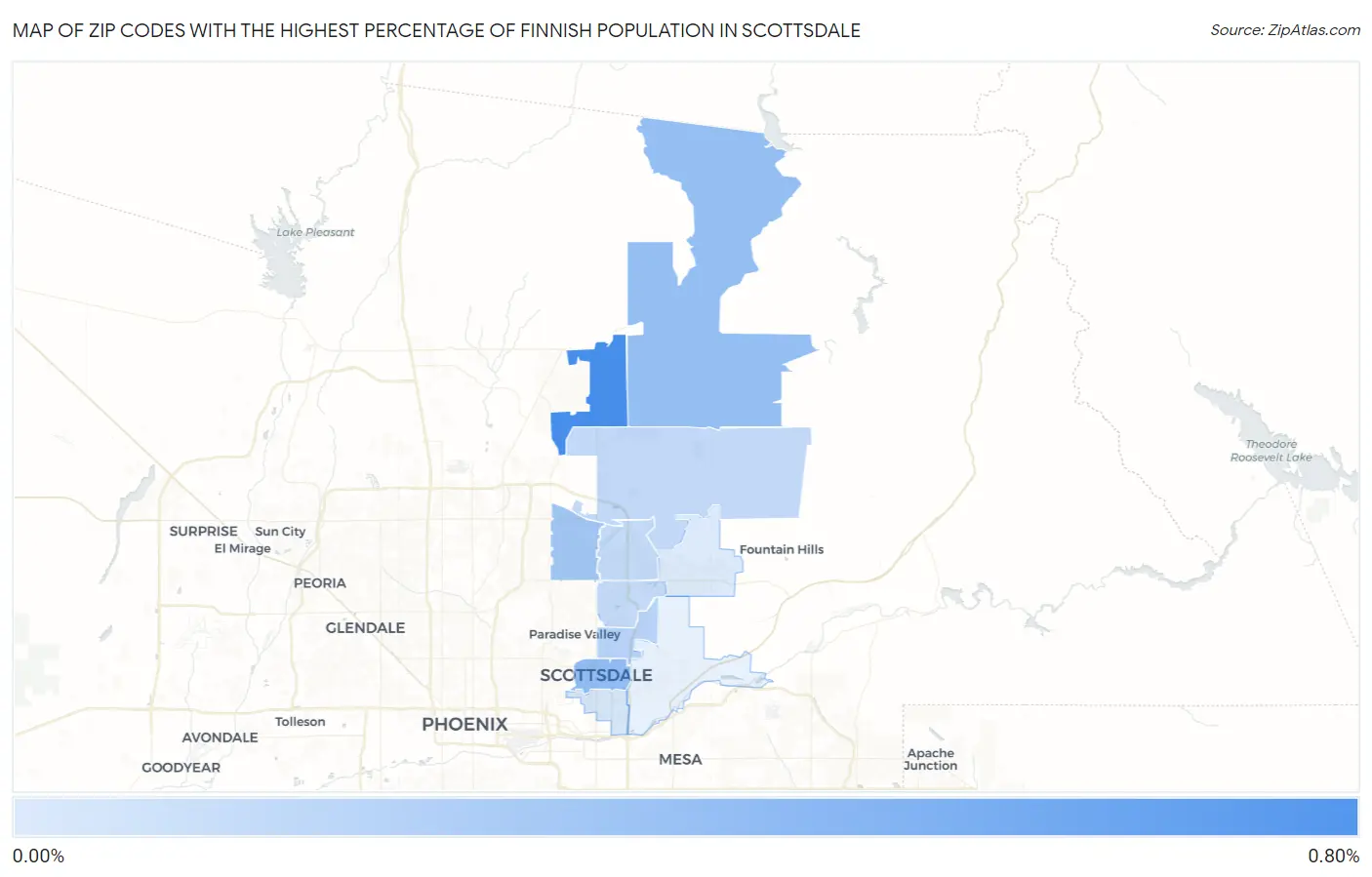 Zip Codes with the Highest Percentage of Finnish Population in Scottsdale Map