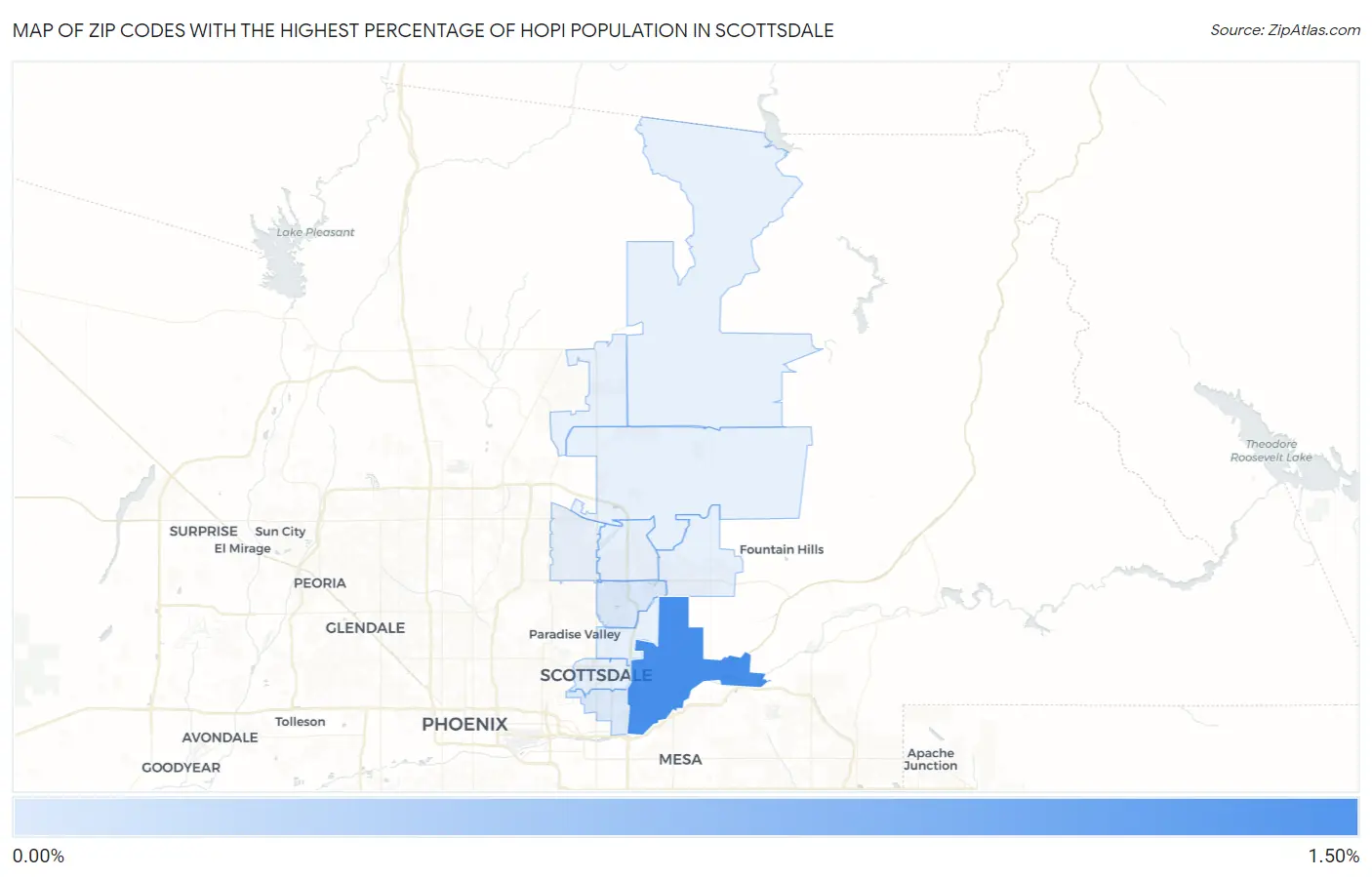 Zip Codes with the Highest Percentage of Hopi Population in Scottsdale Map