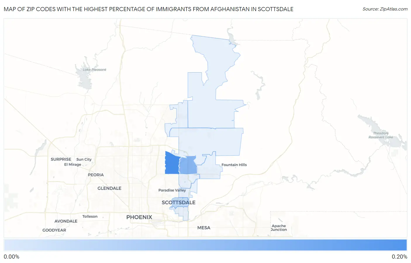Zip Codes with the Highest Percentage of Immigrants from Afghanistan in Scottsdale Map