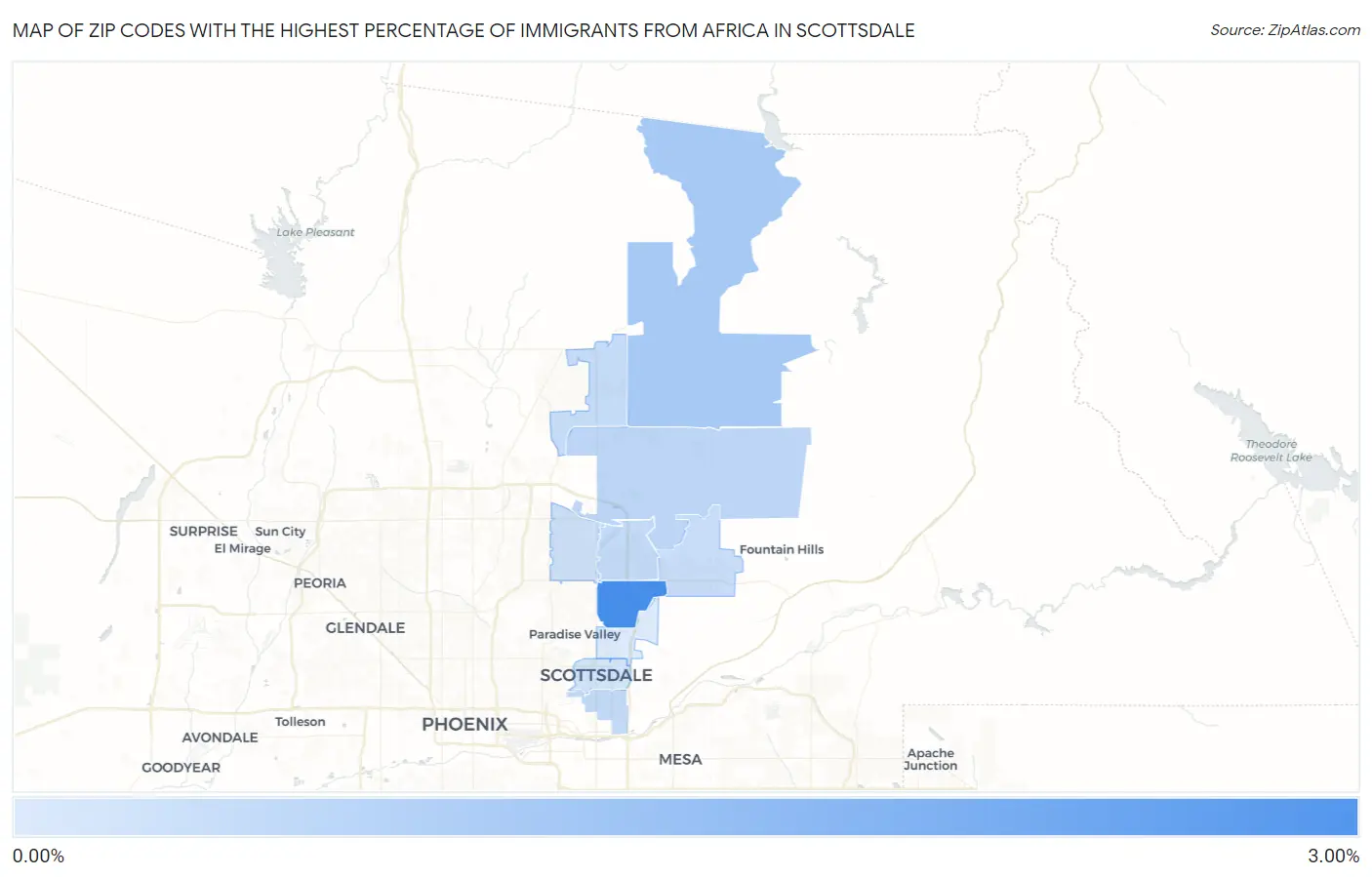 Zip Codes with the Highest Percentage of Immigrants from Africa in Scottsdale Map