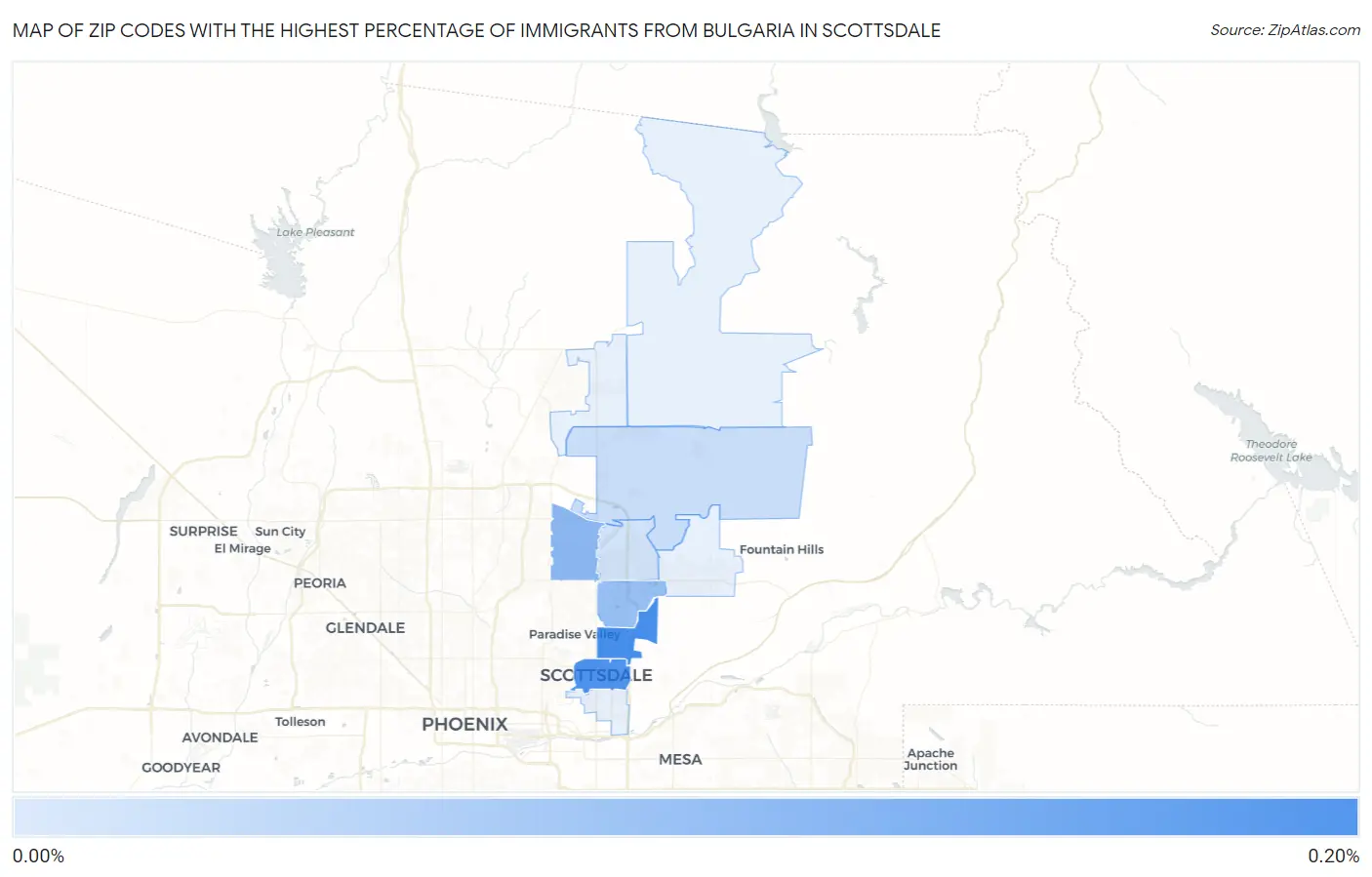 Zip Codes with the Highest Percentage of Immigrants from Bulgaria in Scottsdale Map