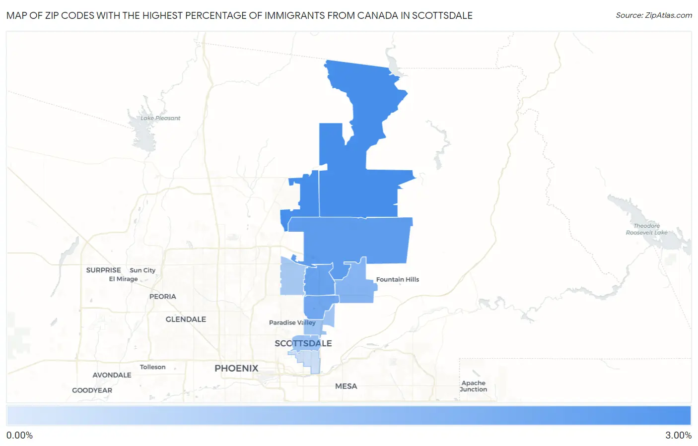 Zip Codes with the Highest Percentage of Immigrants from Canada in Scottsdale Map