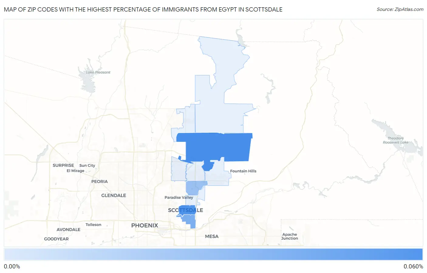 Zip Codes with the Highest Percentage of Immigrants from Egypt in Scottsdale Map