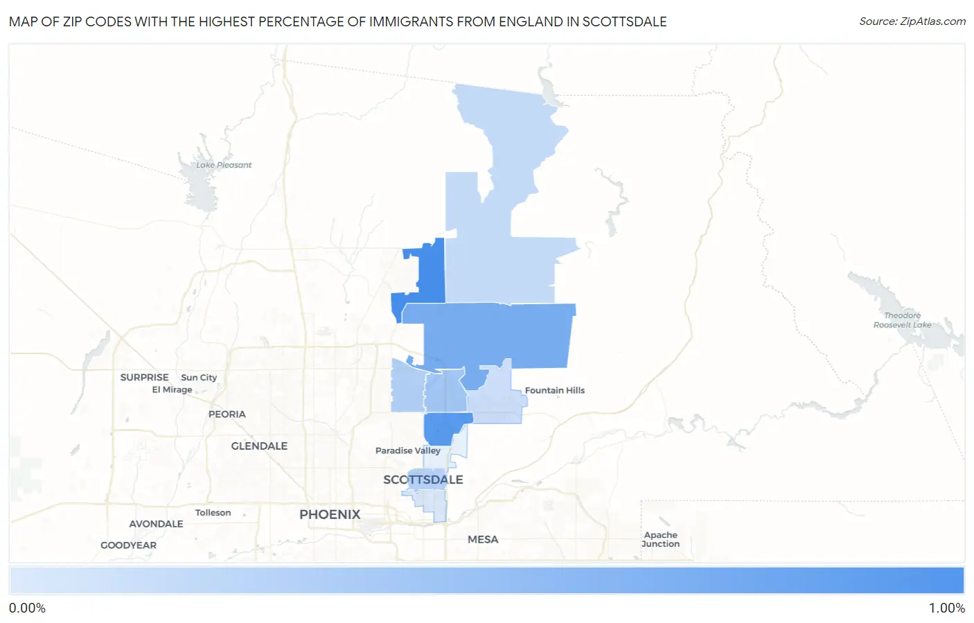 Zip Codes with the Highest Percentage of Immigrants from England in Scottsdale Map