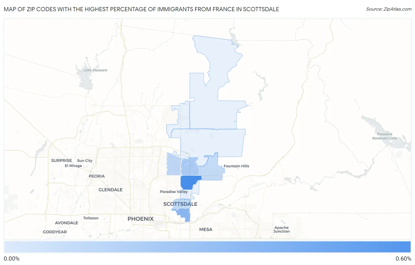 Zip Codes with the Highest Percentage of Immigrants from France in Scottsdale Map
