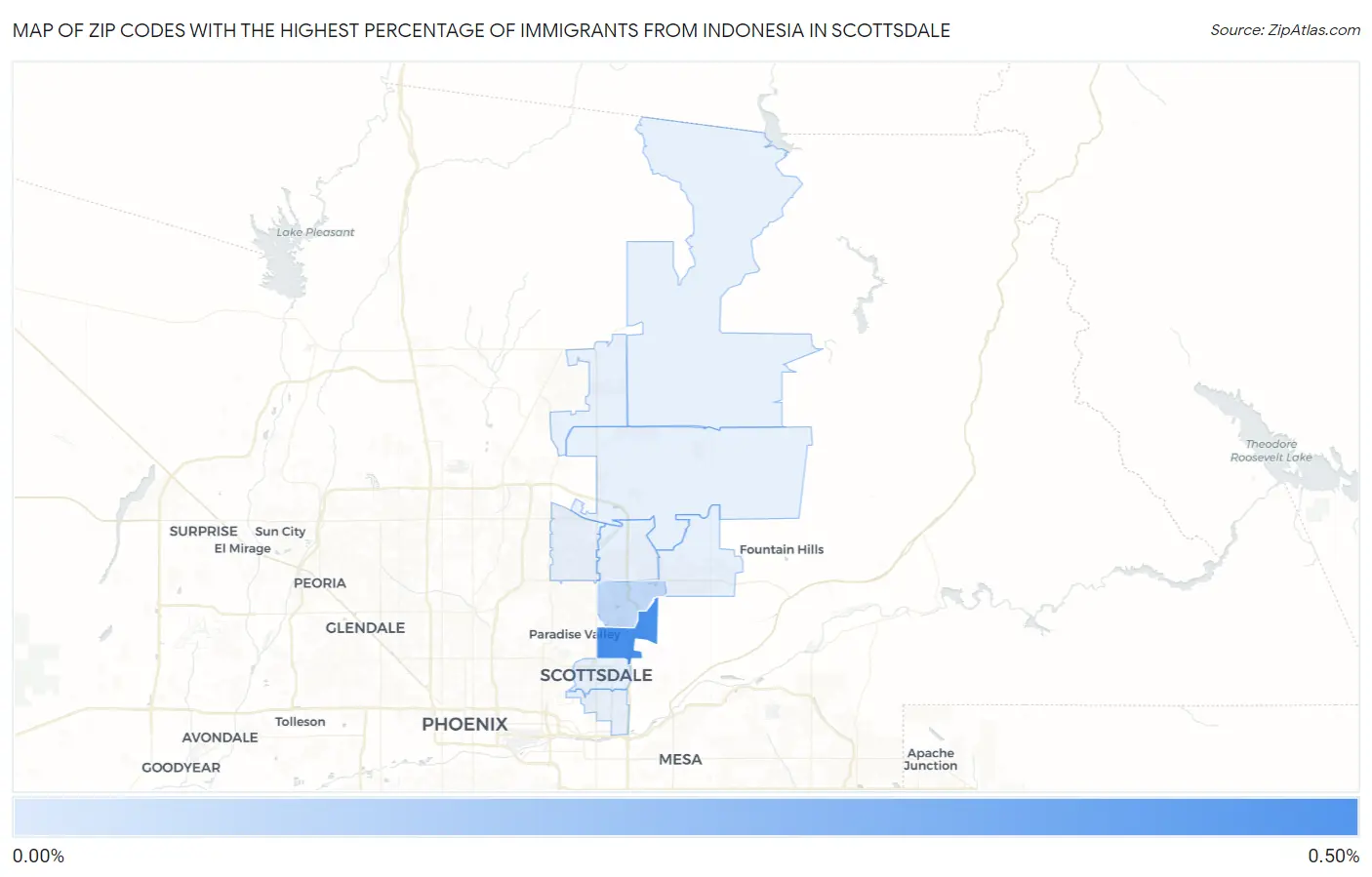 Zip Codes with the Highest Percentage of Immigrants from Indonesia in Scottsdale Map