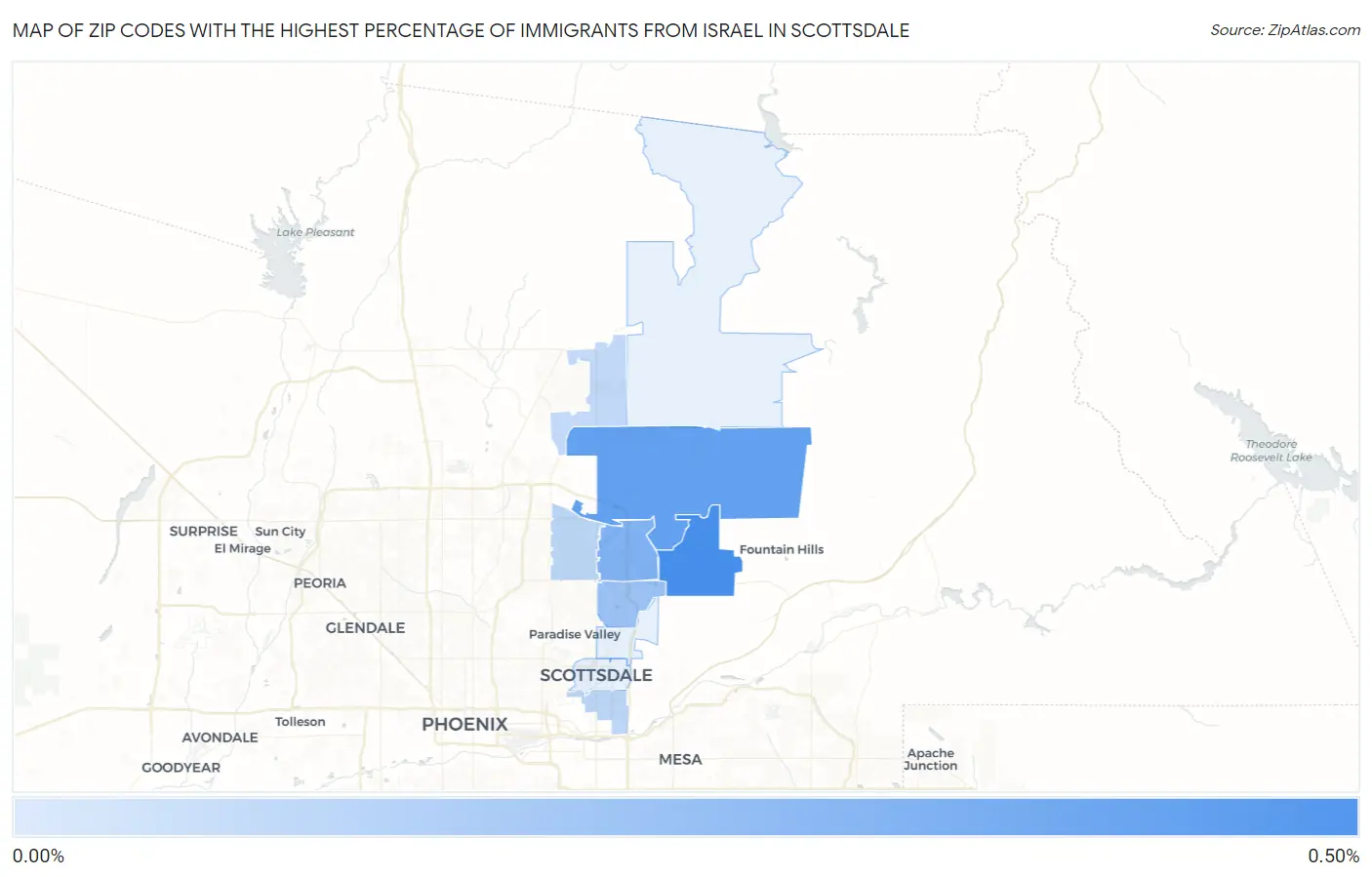 Zip Codes with the Highest Percentage of Immigrants from Israel in Scottsdale Map
