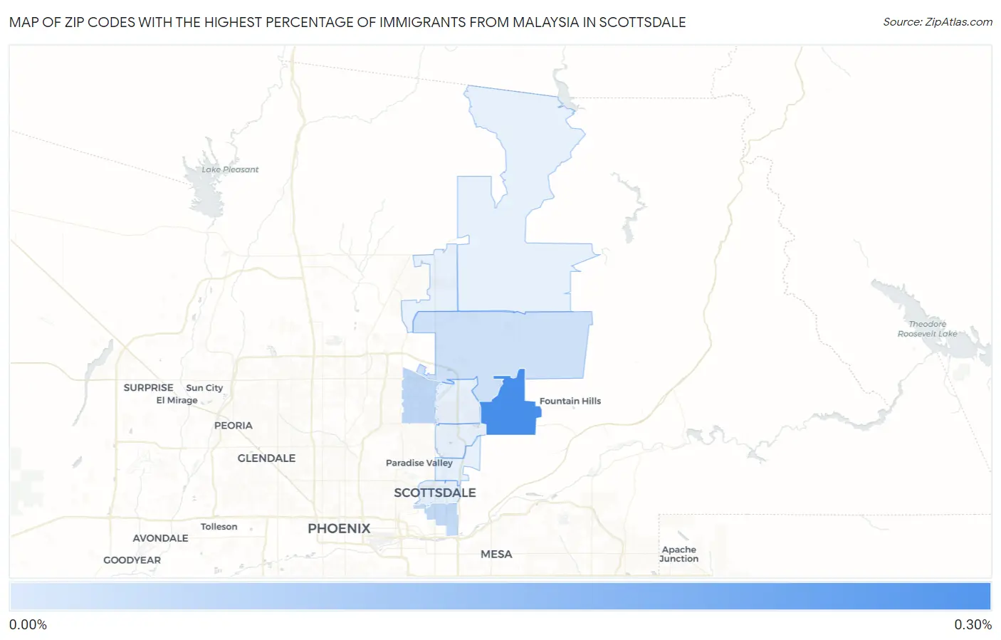 Zip Codes with the Highest Percentage of Immigrants from Malaysia in Scottsdale Map
