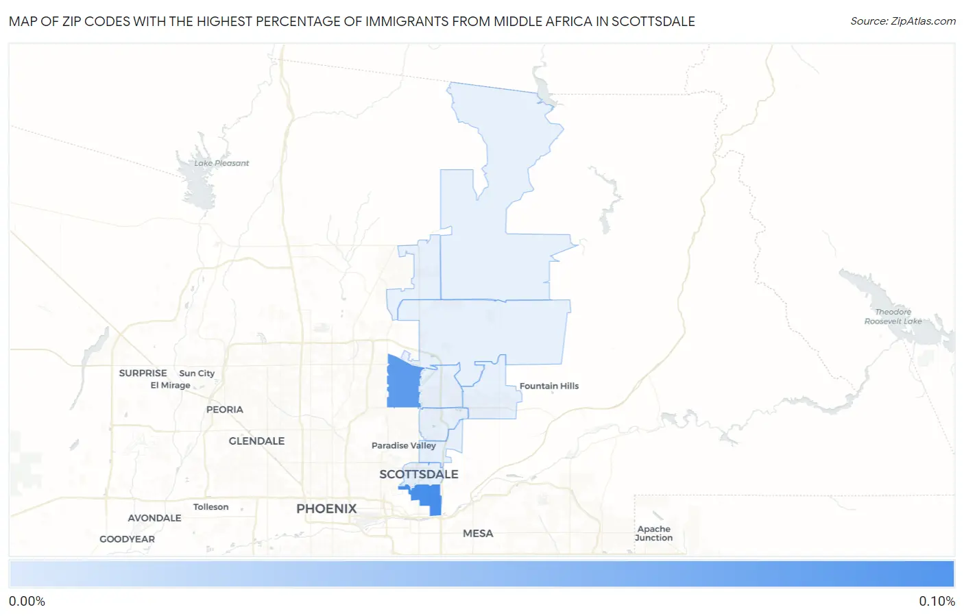 Zip Codes with the Highest Percentage of Immigrants from Middle Africa in Scottsdale Map