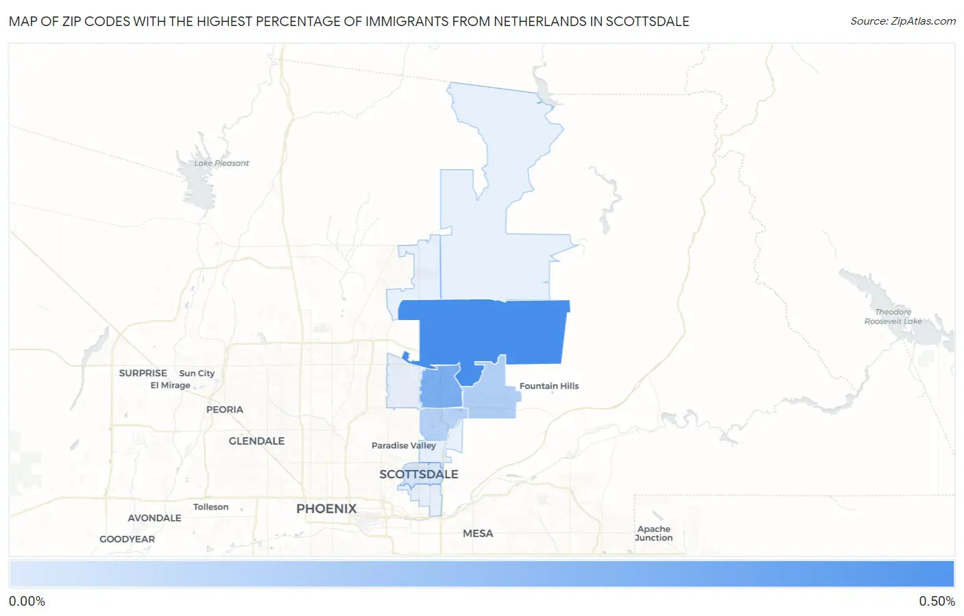 Zip Codes with the Highest Percentage of Immigrants from Netherlands in Scottsdale Map