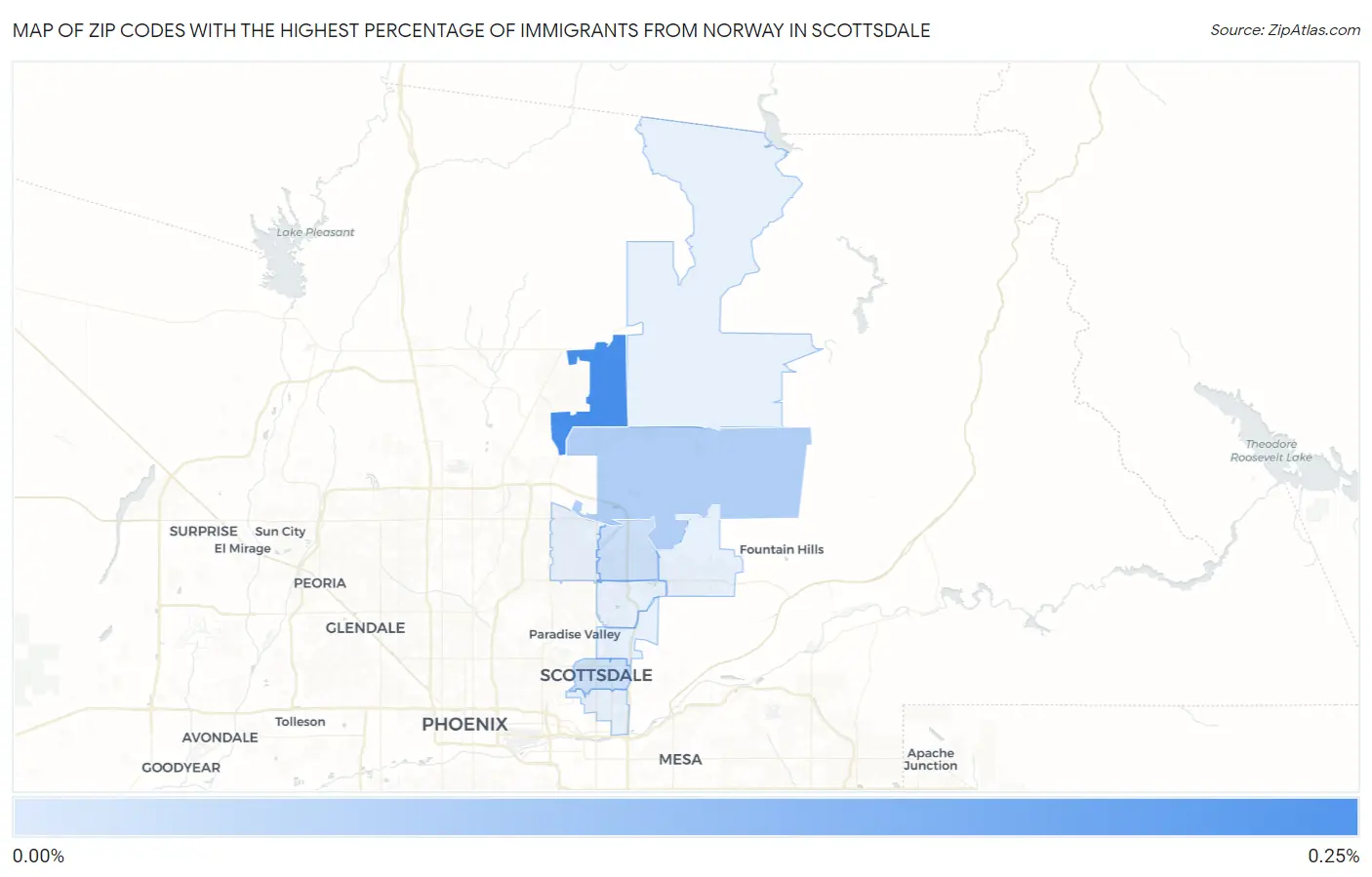 Zip Codes with the Highest Percentage of Immigrants from Norway in Scottsdale Map