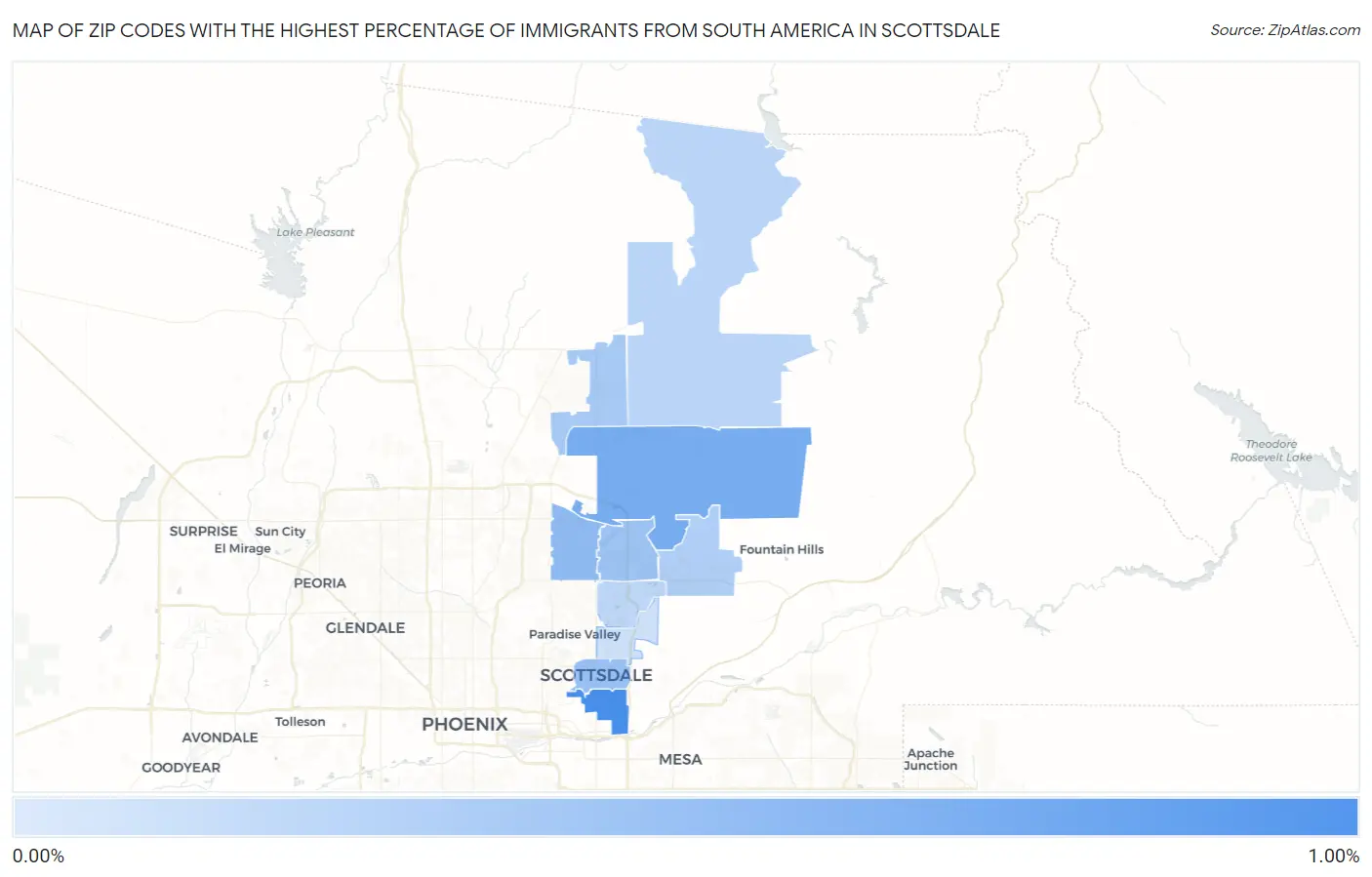 Zip Codes with the Highest Percentage of Immigrants from South America in Scottsdale Map