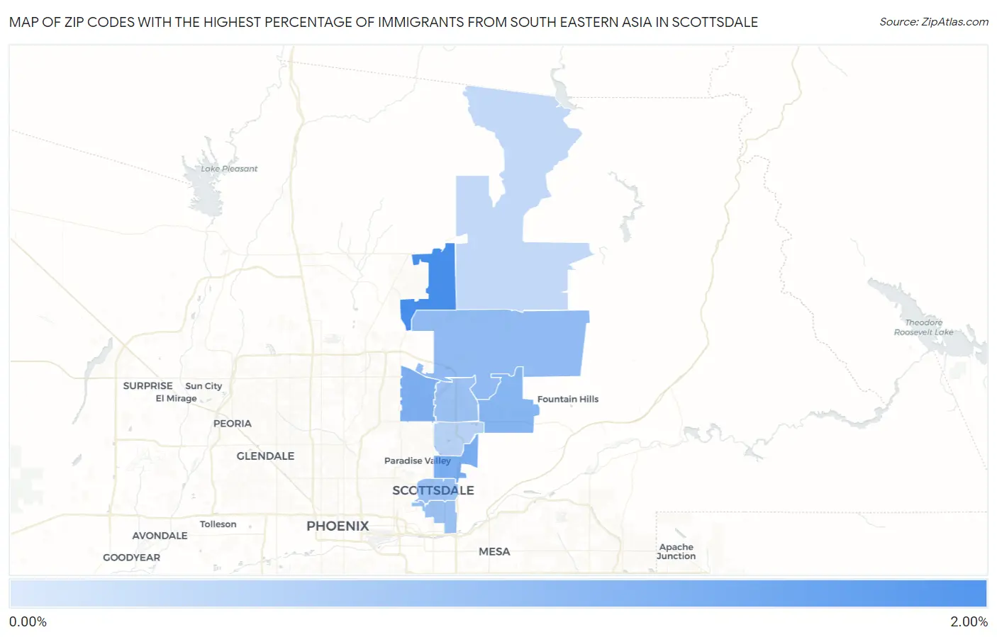 Zip Codes with the Highest Percentage of Immigrants from South Eastern Asia in Scottsdale Map
