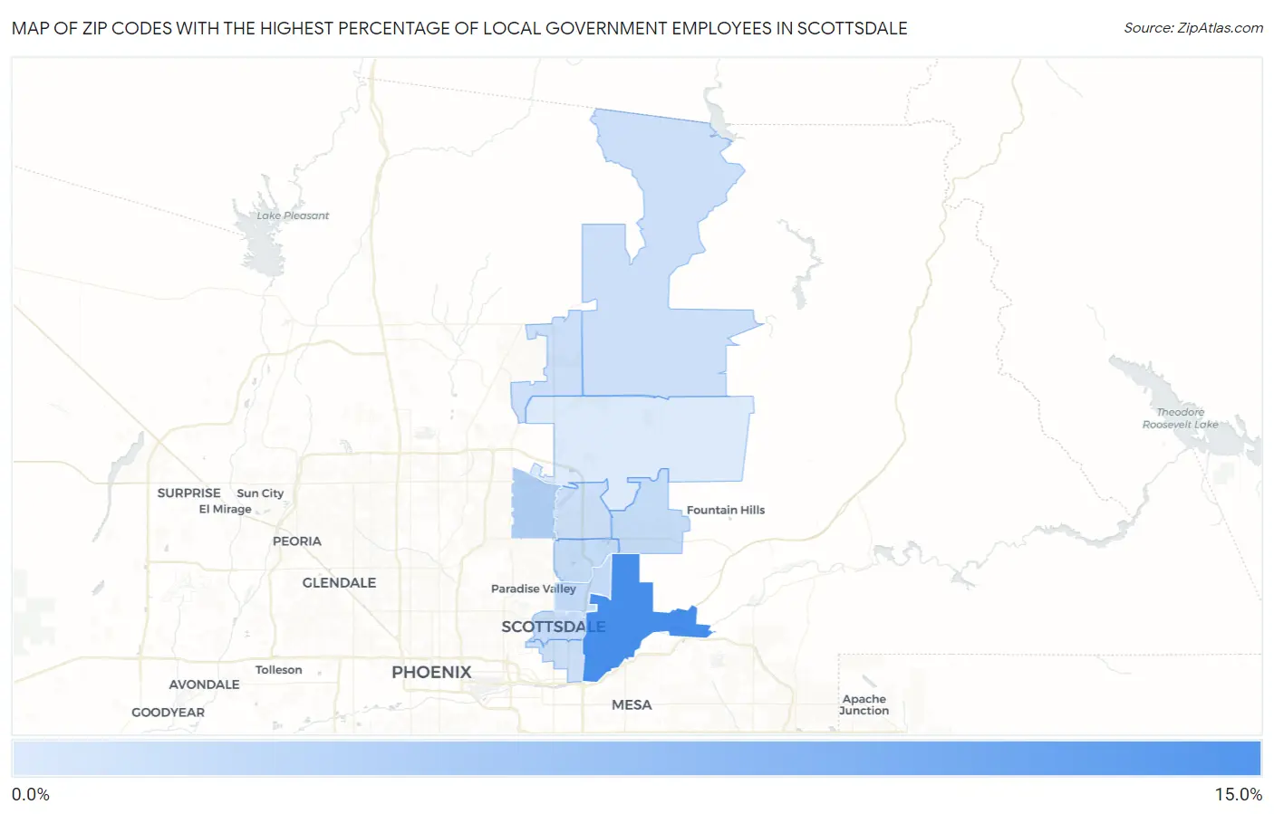 Zip Codes with the Highest Percentage of Local Government Employees in Scottsdale Map