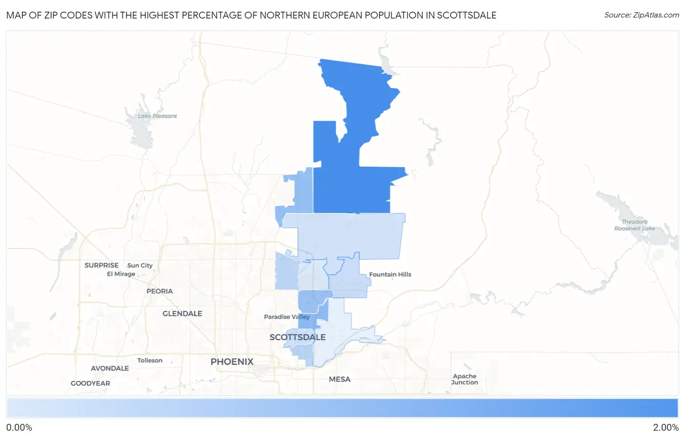 Zip Codes with the Highest Percentage of Northern European Population in Scottsdale Map