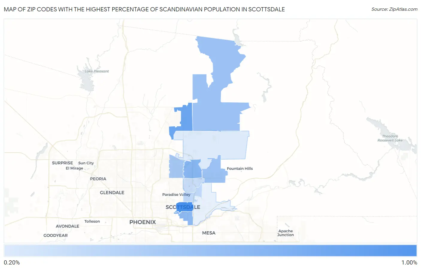 Zip Codes with the Highest Percentage of Scandinavian Population in Scottsdale Map