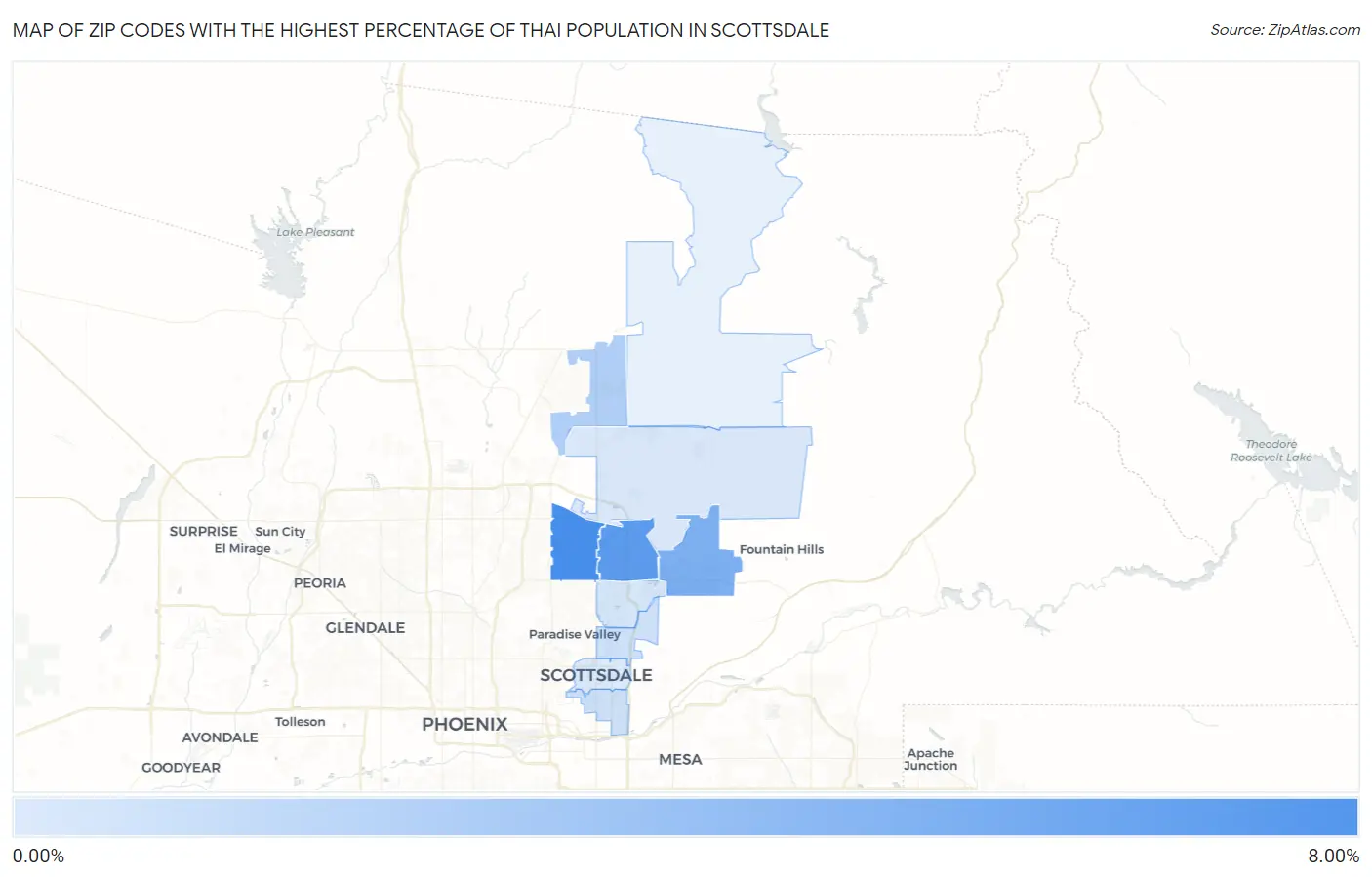 Zip Codes with the Highest Percentage of Thai Population in Scottsdale Map