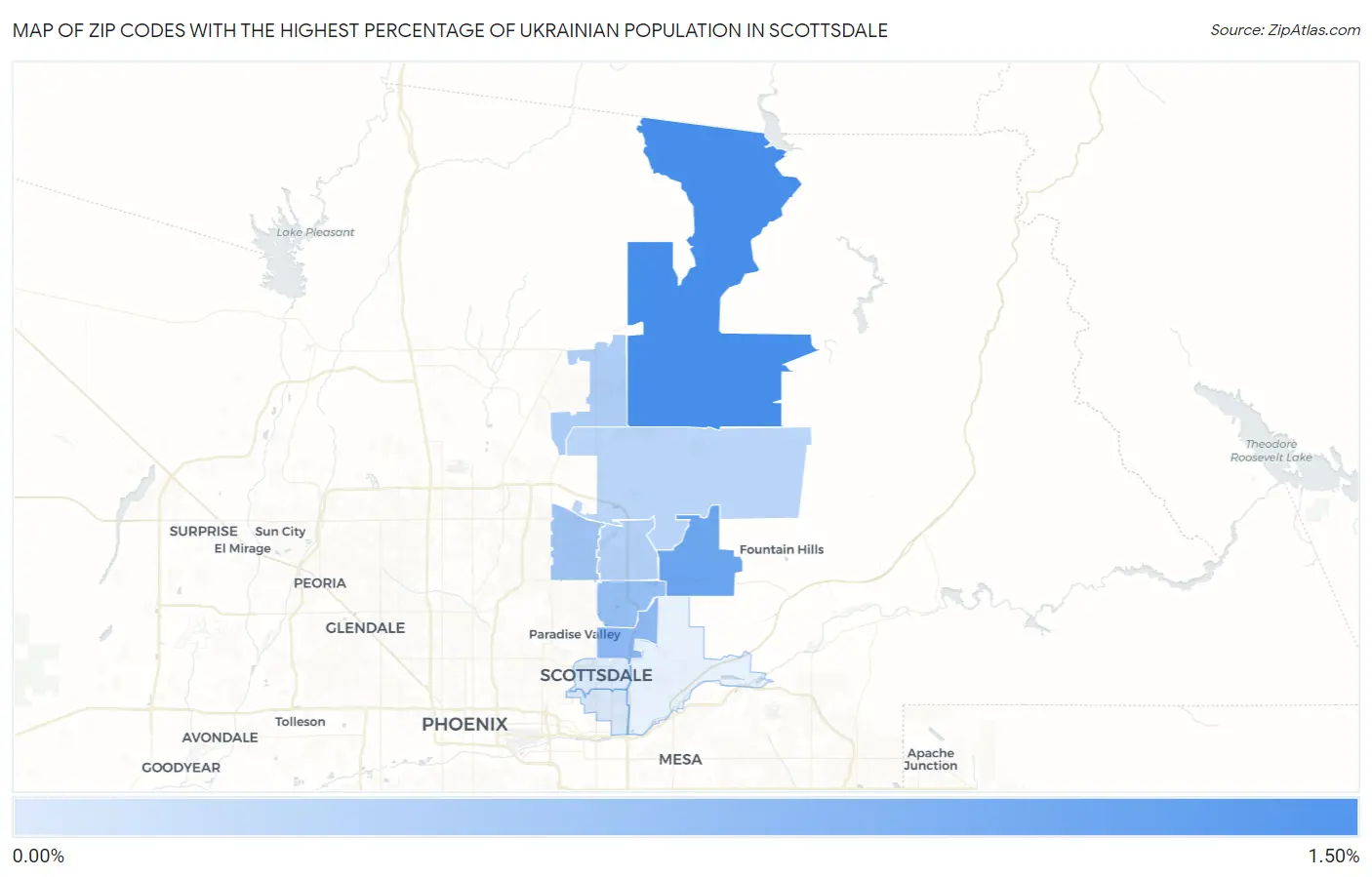 Zip Codes with the Highest Percentage of Ukrainian Population in Scottsdale Map
