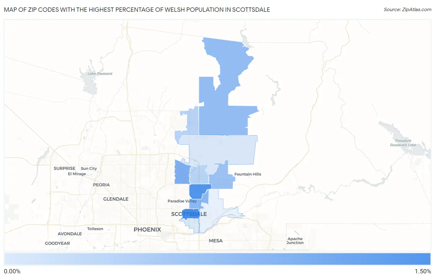 Zip Codes with the Highest Percentage of Welsh Population in Scottsdale Map