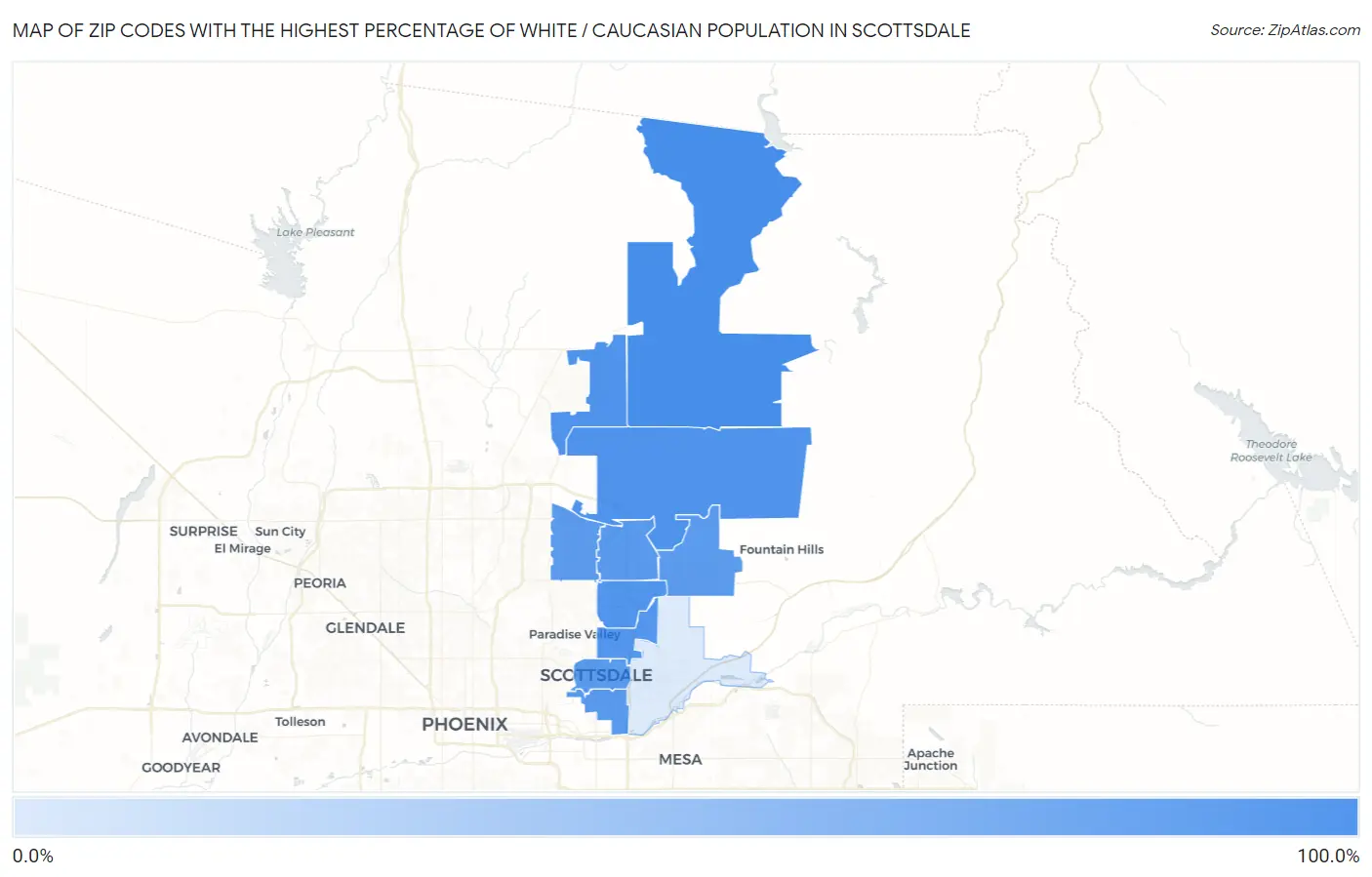 Zip Codes with the Highest Percentage of White / Caucasian Population in Scottsdale Map