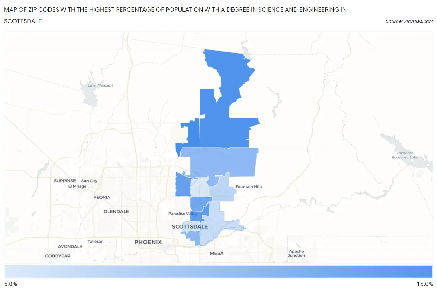 Zip Codes with the Highest Percentage of Population with a Degree in Science and Engineering in Scottsdale Map