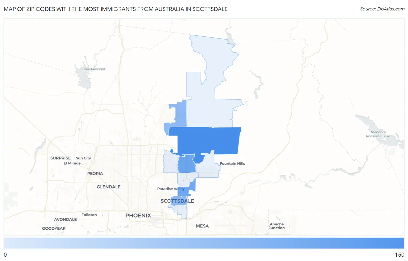 Zip Codes with the Most Immigrants from Australia in Scottsdale Map