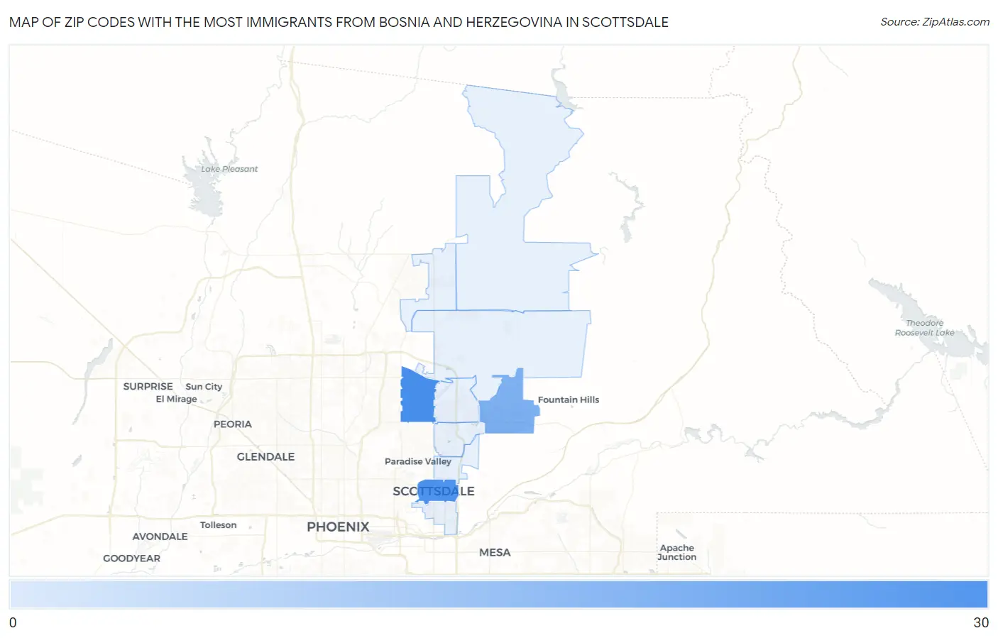 Zip Codes with the Most Immigrants from Bosnia and Herzegovina in Scottsdale Map