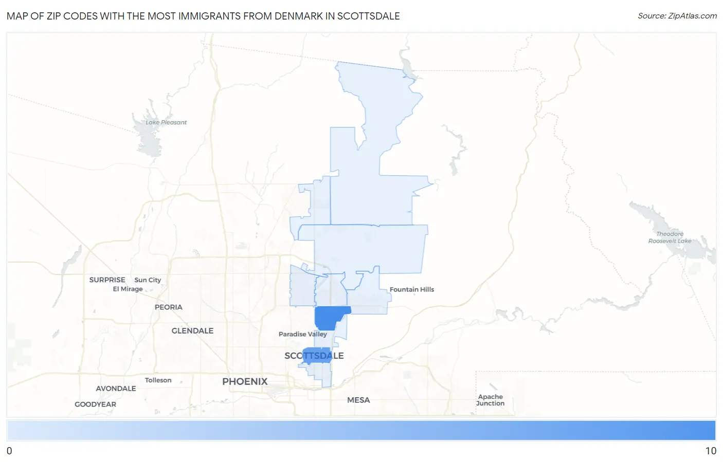 Zip Codes with the Most Immigrants from Denmark in Scottsdale Map