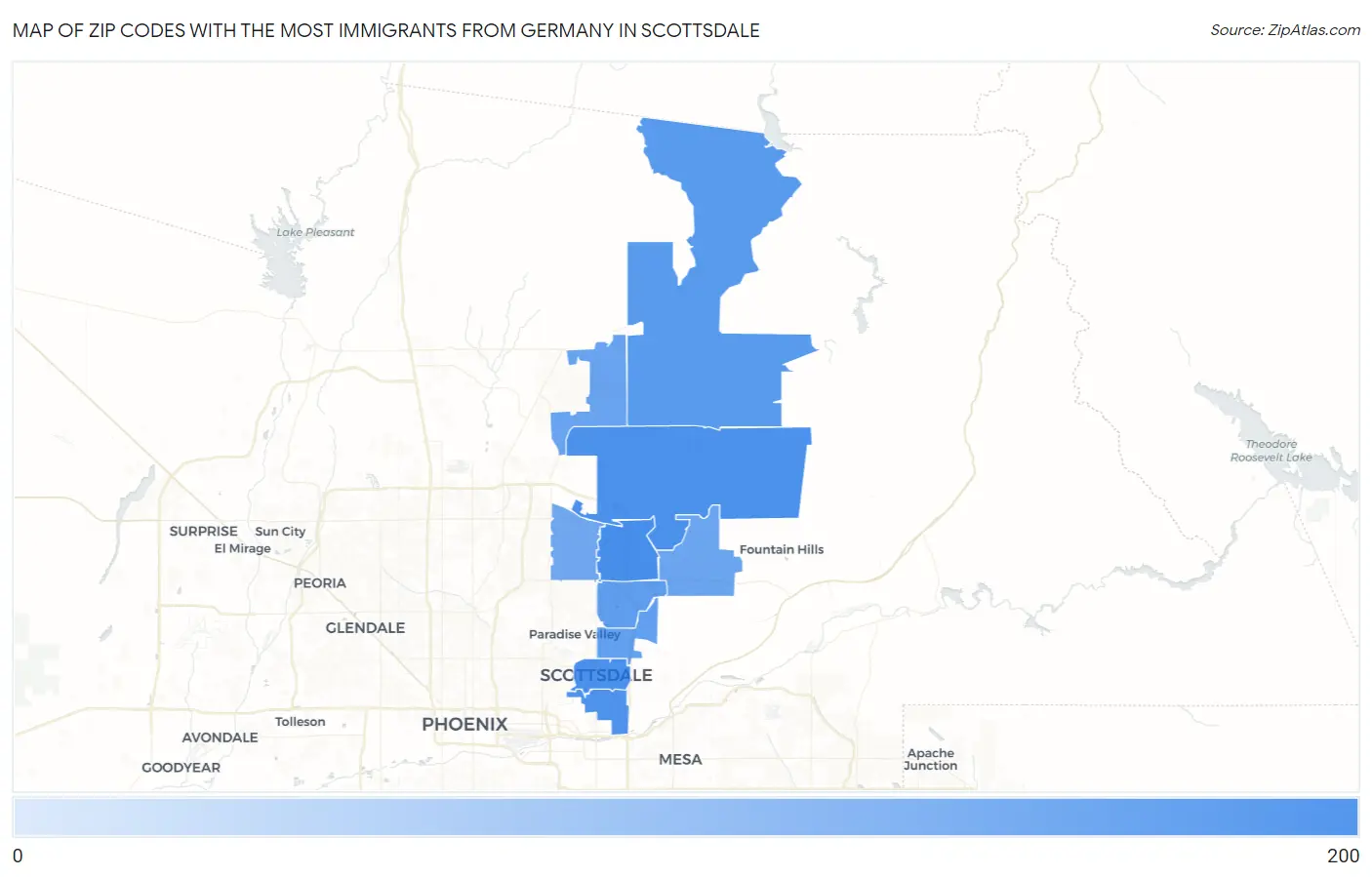 Zip Codes with the Most Immigrants from Germany in Scottsdale Map