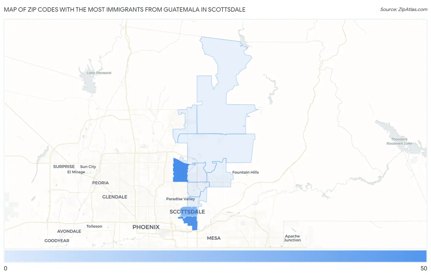 Zip Codes with the Most Immigrants from Guatemala in Scottsdale Map