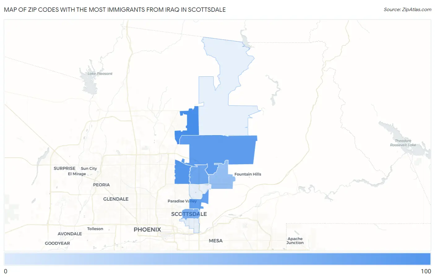 Zip Codes with the Most Immigrants from Iraq in Scottsdale Map