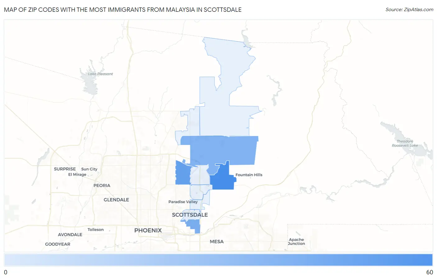 Zip Codes with the Most Immigrants from Malaysia in Scottsdale Map
