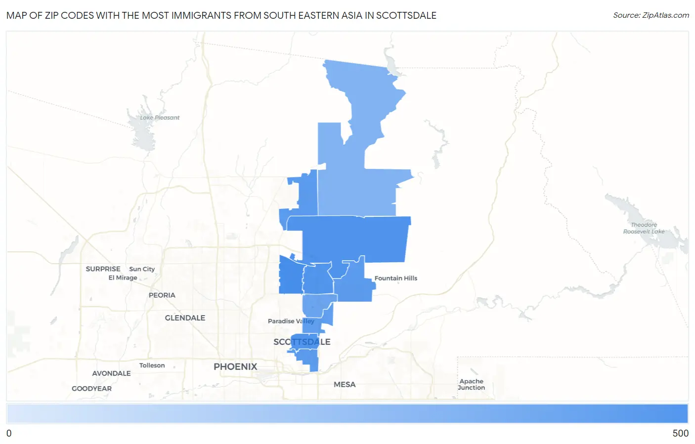 Zip Codes with the Most Immigrants from South Eastern Asia in Scottsdale Map