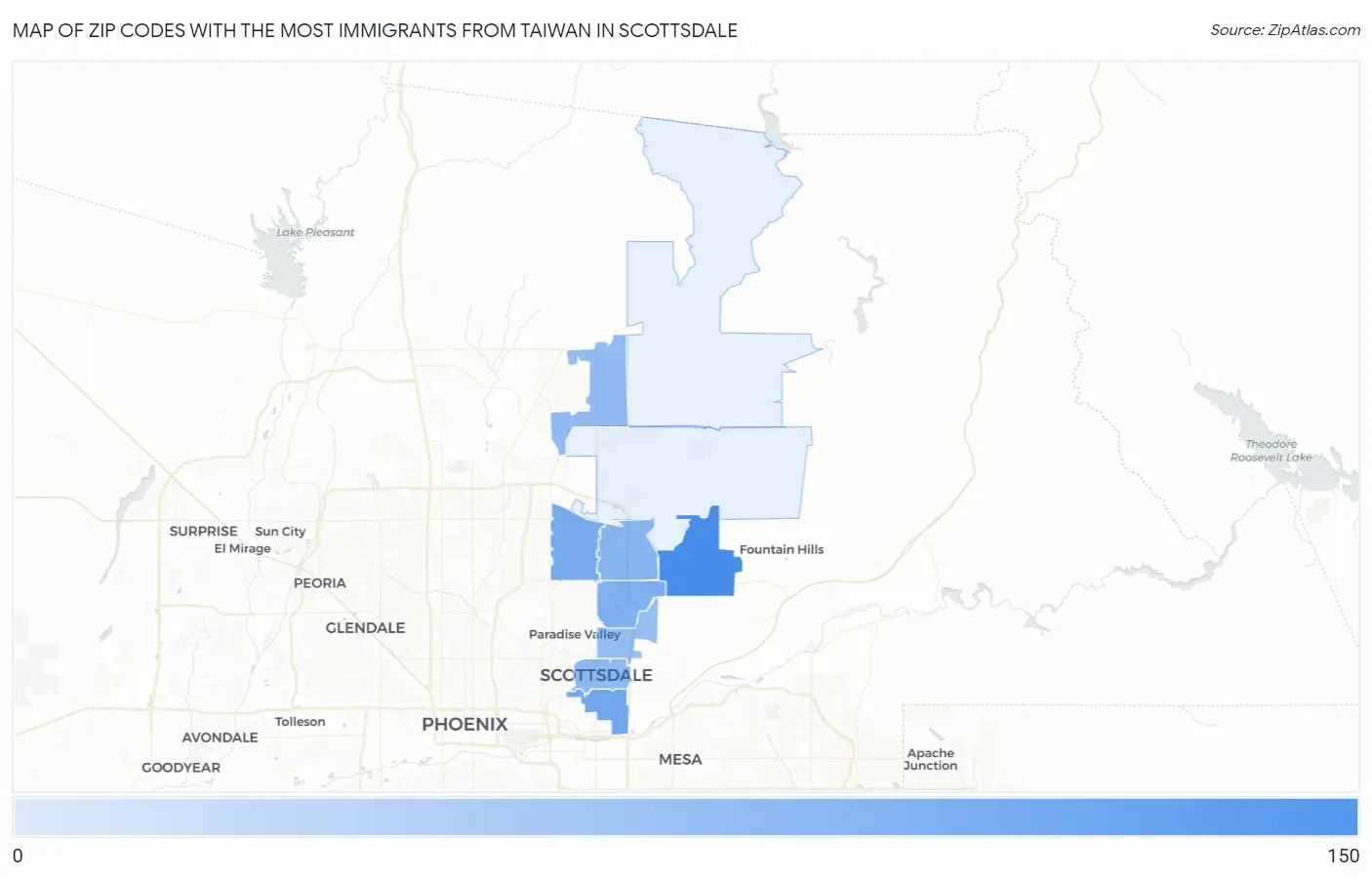 Zip Codes with the Most Immigrants from Taiwan in Scottsdale Map
