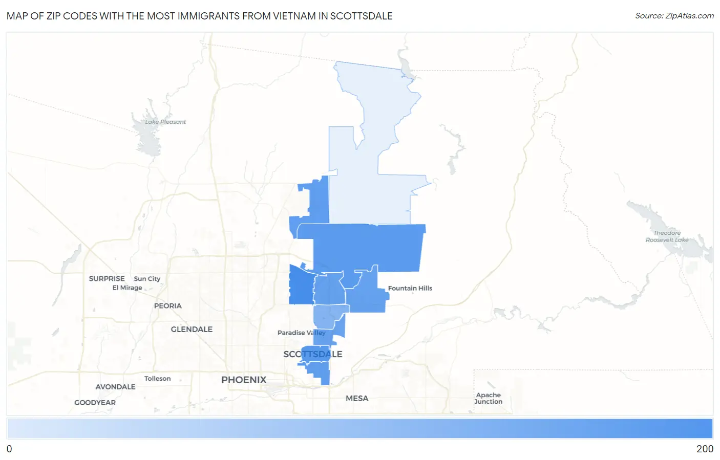 Zip Codes with the Most Immigrants from Vietnam in Scottsdale Map