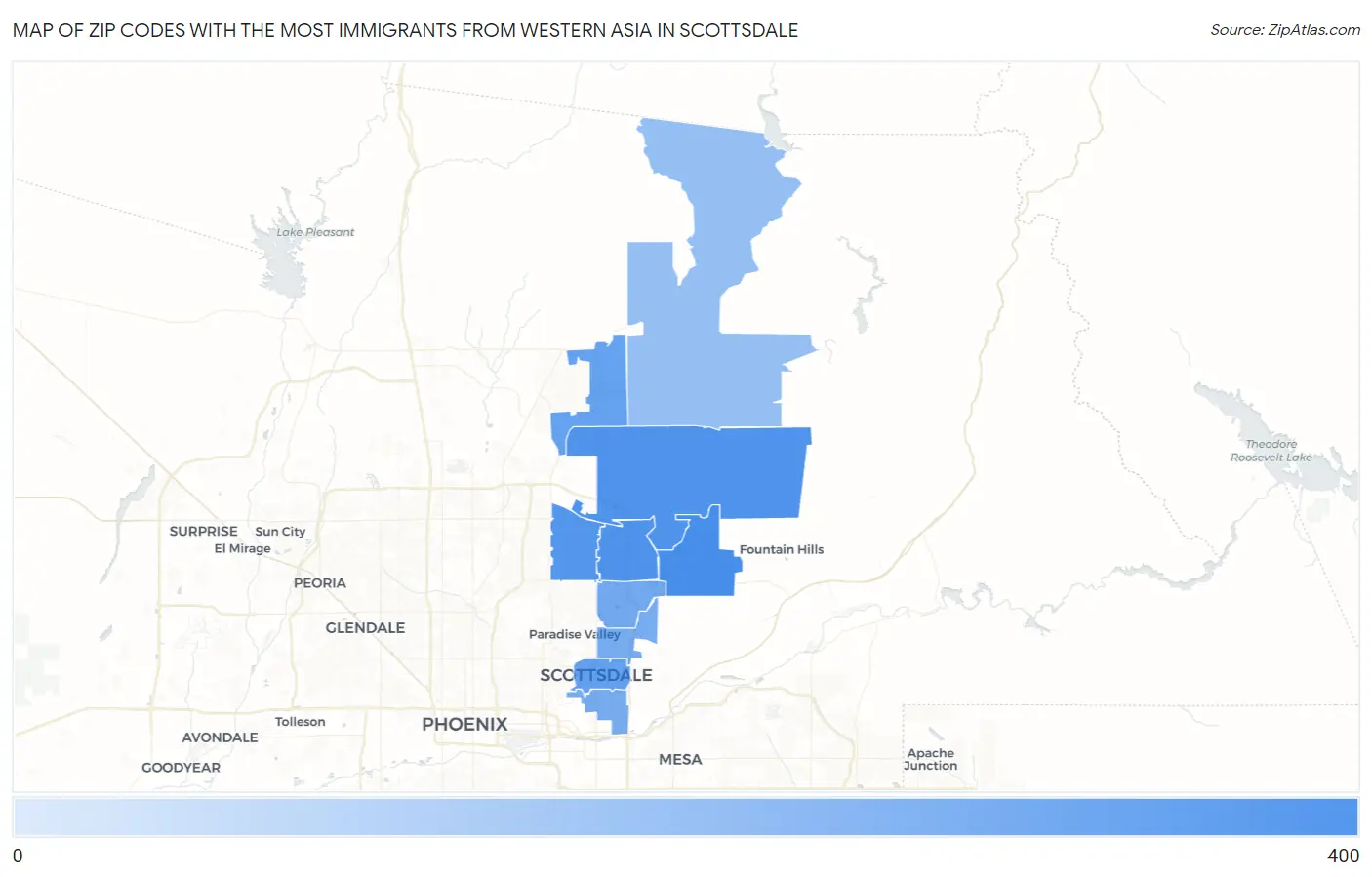 Zip Codes with the Most Immigrants from Western Asia in Scottsdale Map