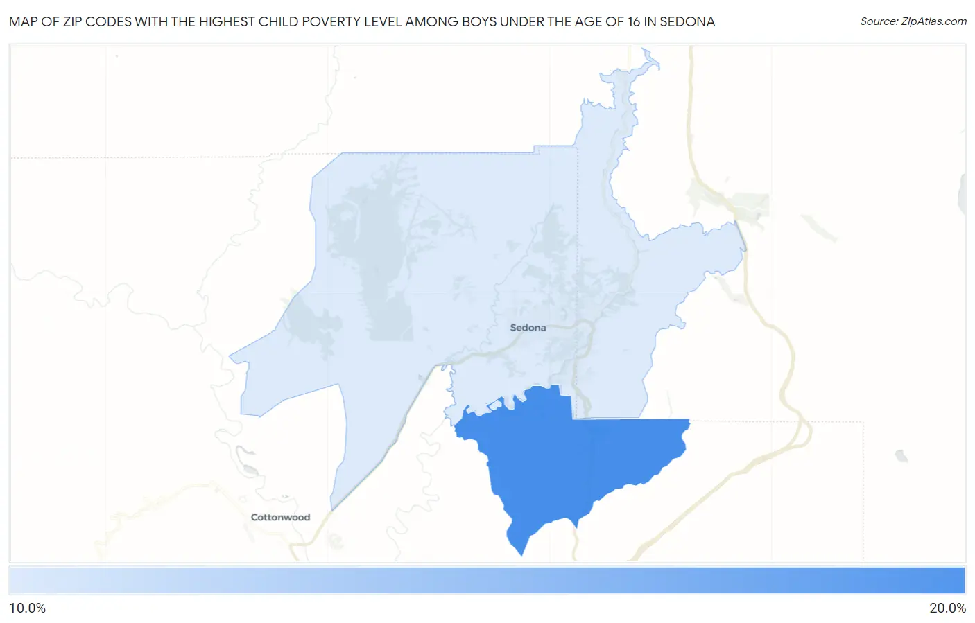 Zip Codes with the Highest Child Poverty Level Among Boys Under the Age of 16 in Sedona Map
