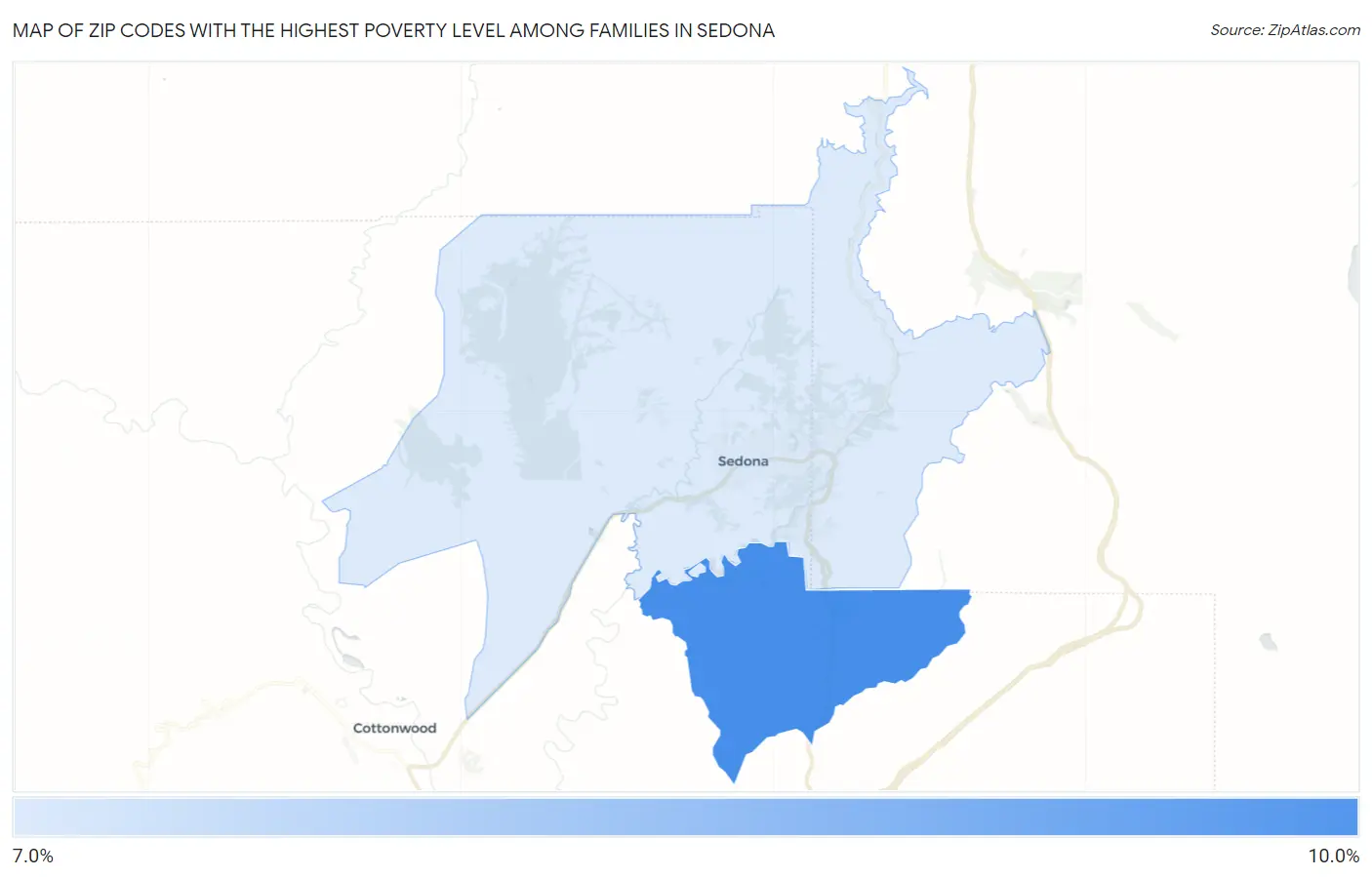 Zip Codes with the Highest Poverty Level Among Families in Sedona Map