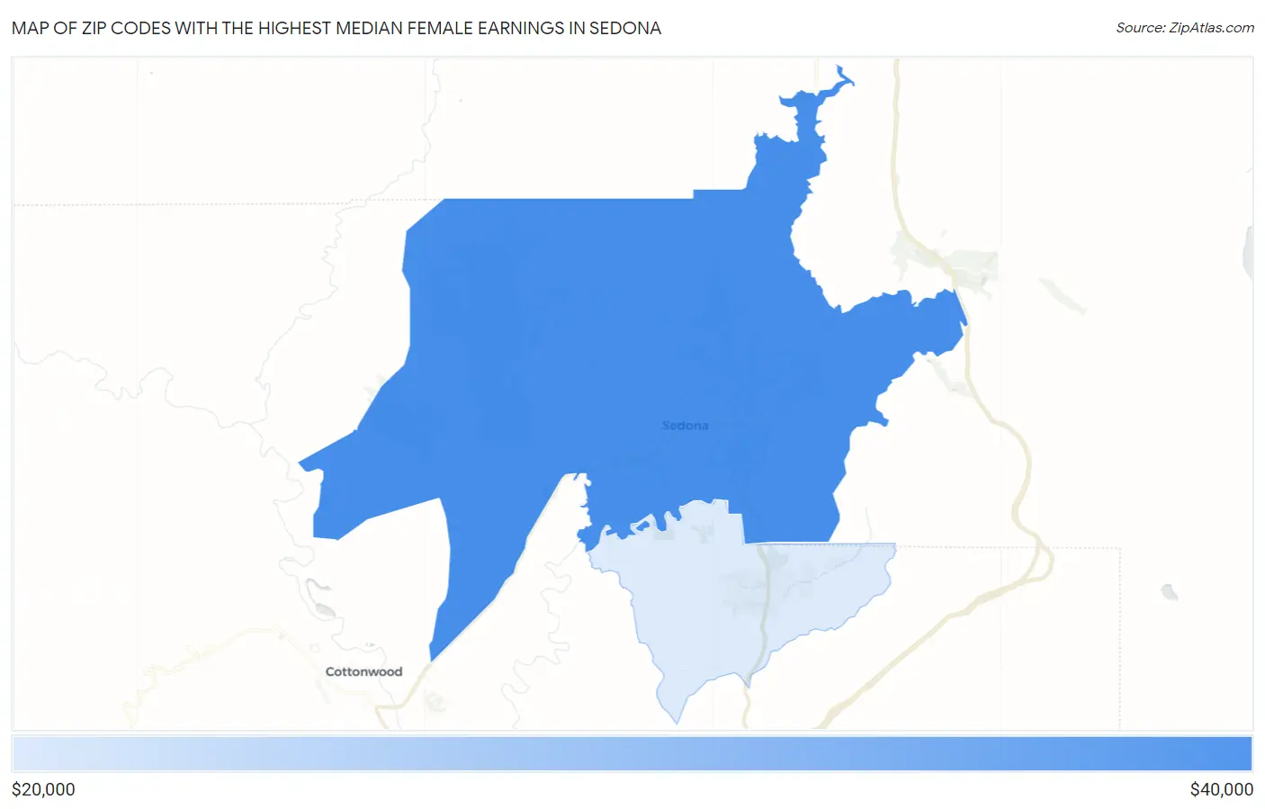 Zip Codes with the Highest Median Female Earnings in Sedona Map