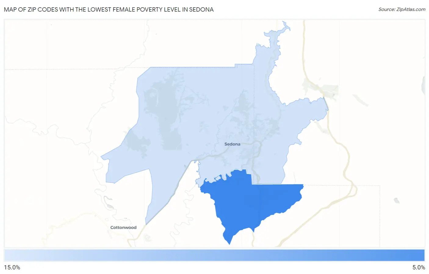 Zip Codes with the Lowest Female Poverty Level in Sedona Map