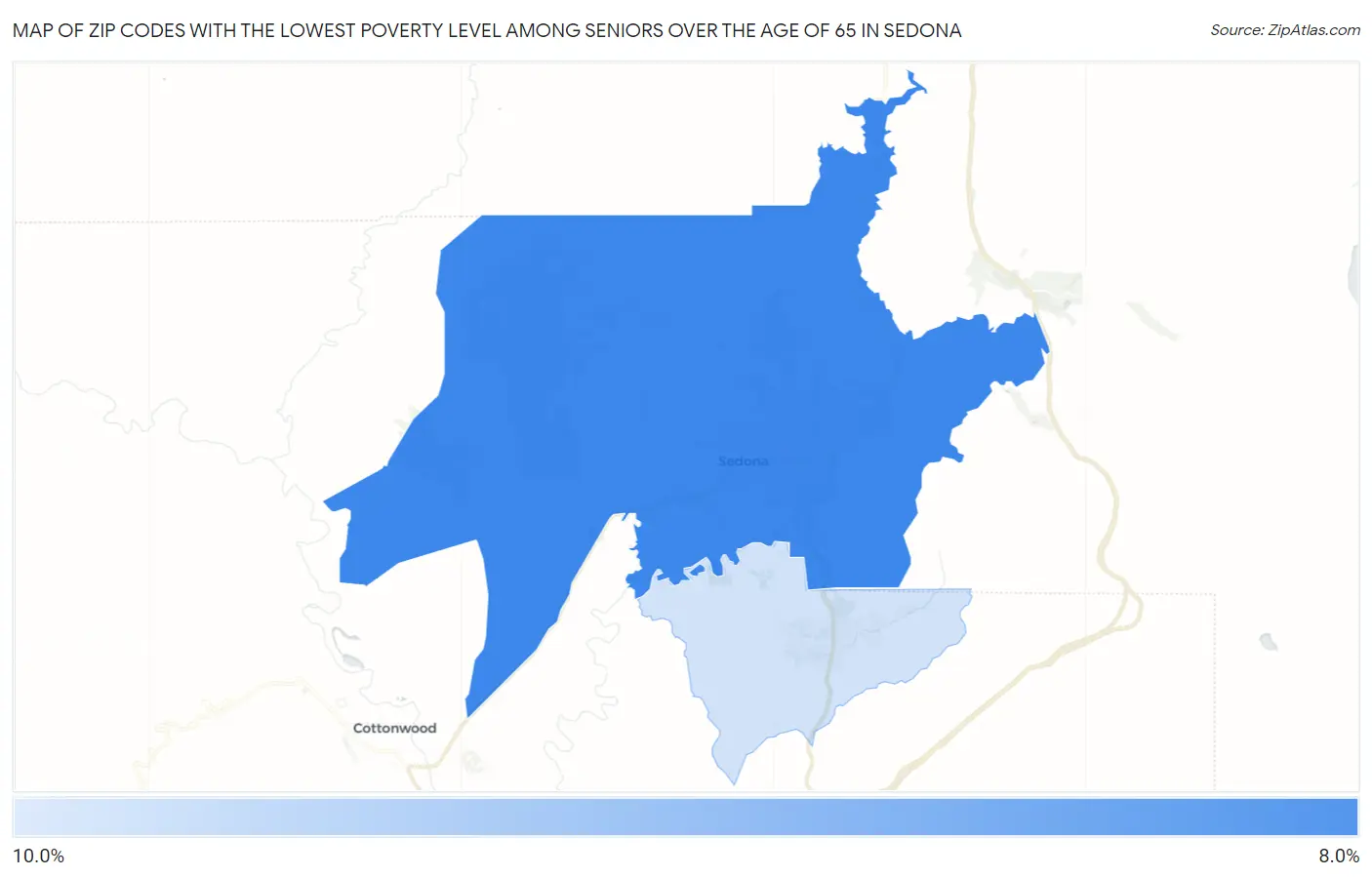 Zip Codes with the Lowest Poverty Level Among Seniors Over the Age of 65 in Sedona Map