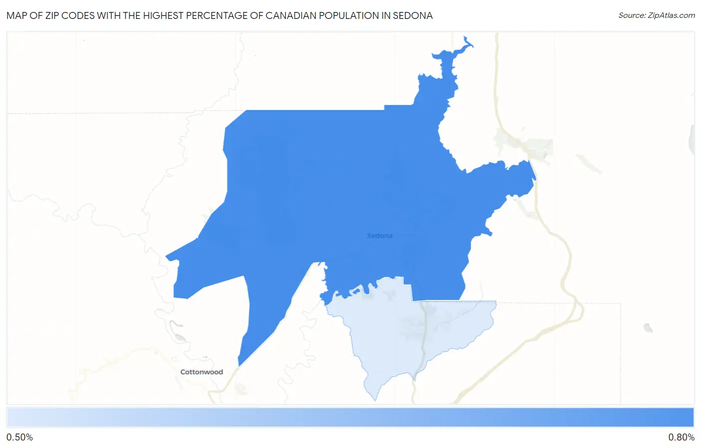Zip Codes with the Highest Percentage of Canadian Population in Sedona Map