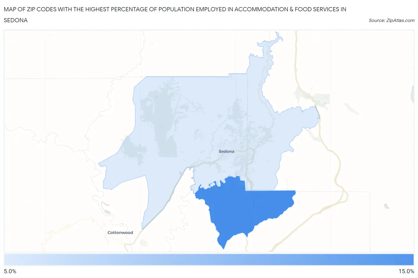 Zip Codes with the Highest Percentage of Population Employed in Accommodation & Food Services in Sedona Map