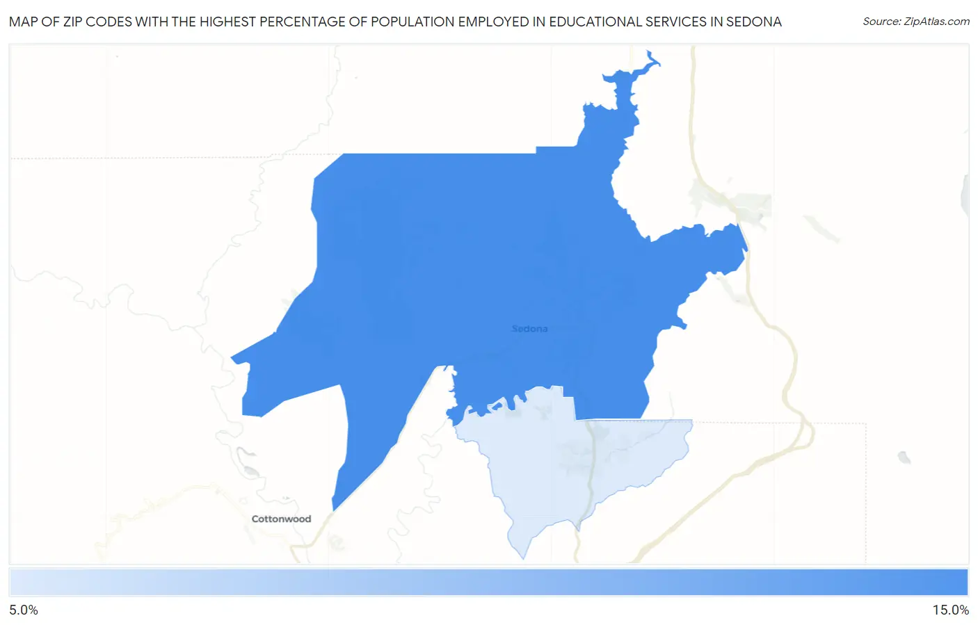 Zip Codes with the Highest Percentage of Population Employed in Educational Services in Sedona Map