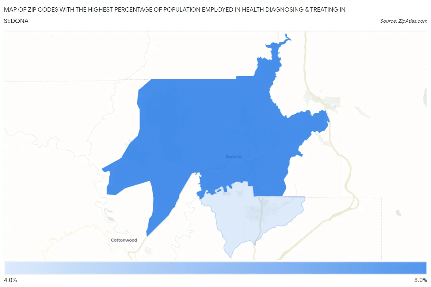 Zip Codes with the Highest Percentage of Population Employed in Health Diagnosing & Treating in Sedona Map