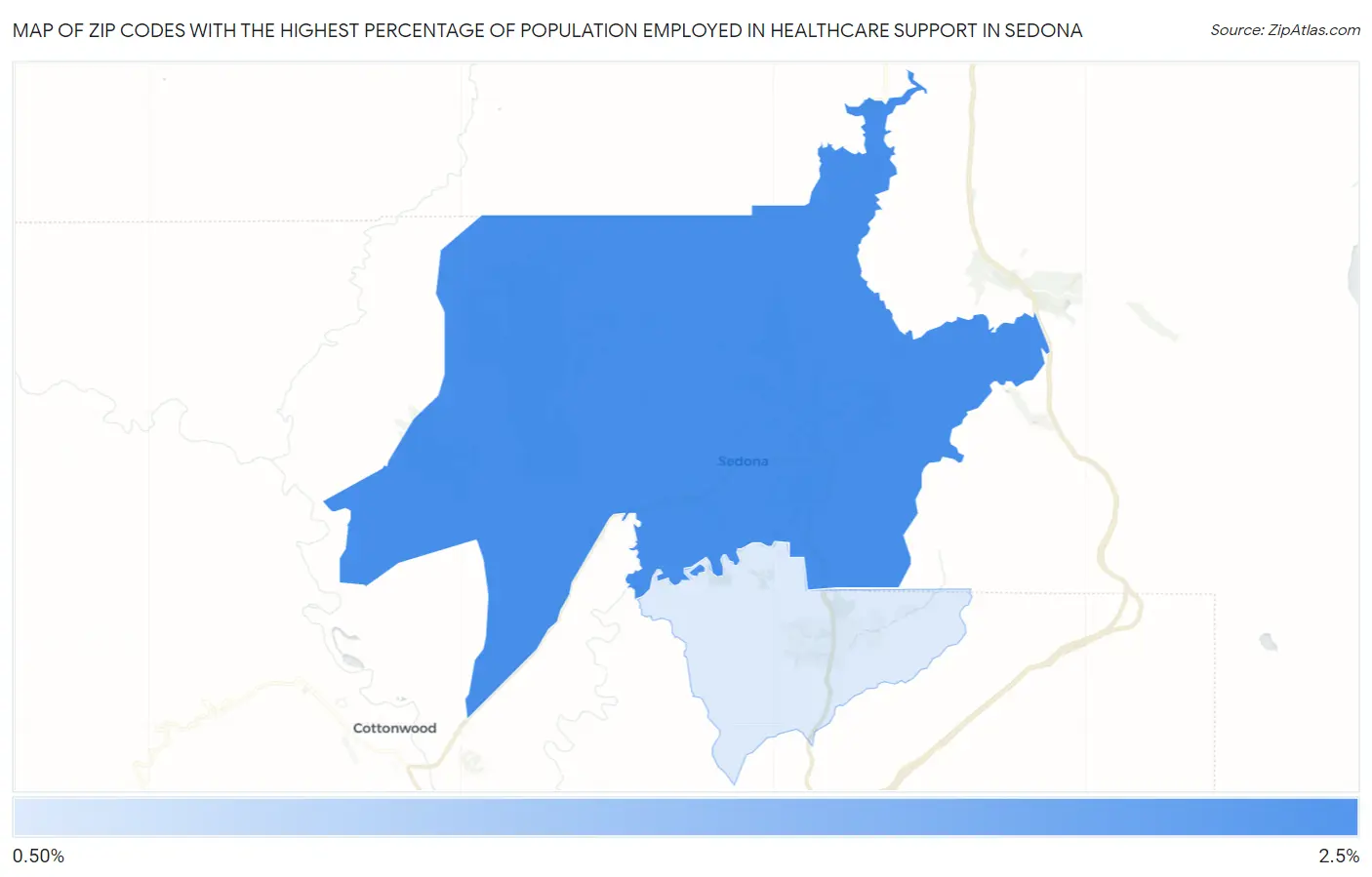 Zip Codes with the Highest Percentage of Population Employed in Healthcare Support in Sedona Map
